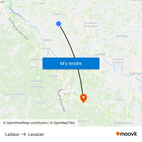Ladaux to Lavazan map