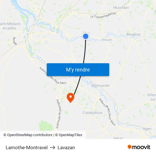 Lamothe-Montravel to Lavazan map