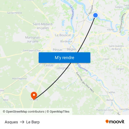 Asques to Le Barp map