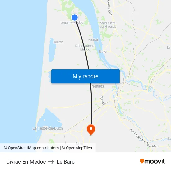 Civrac-En-Médoc to Le Barp map