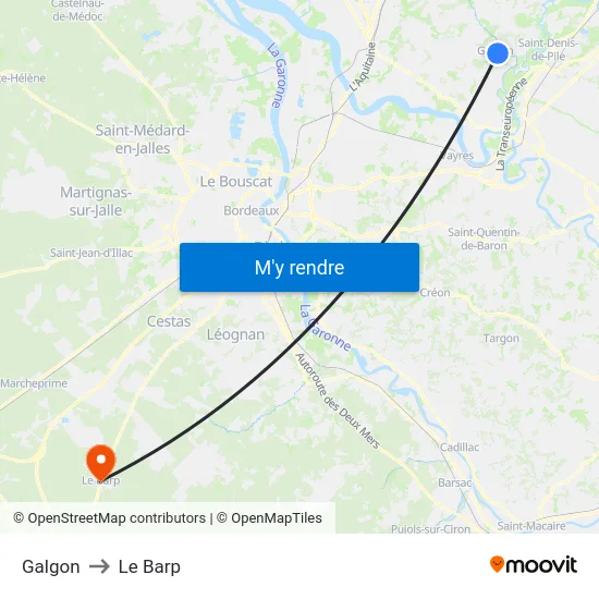 Galgon to Le Barp map