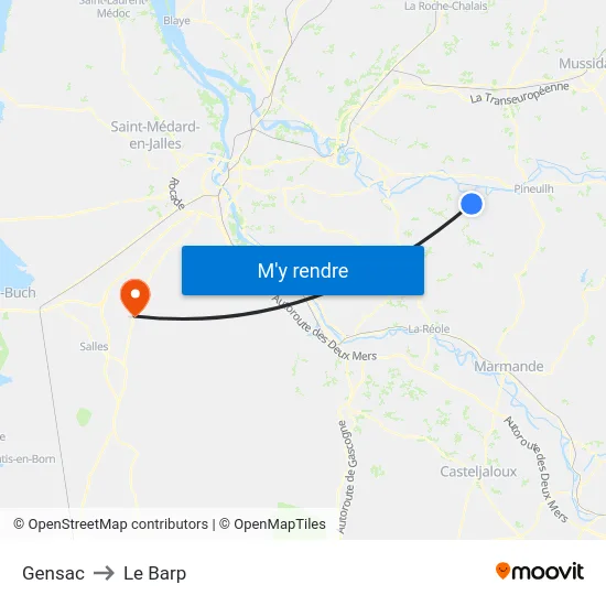 Gensac to Le Barp map