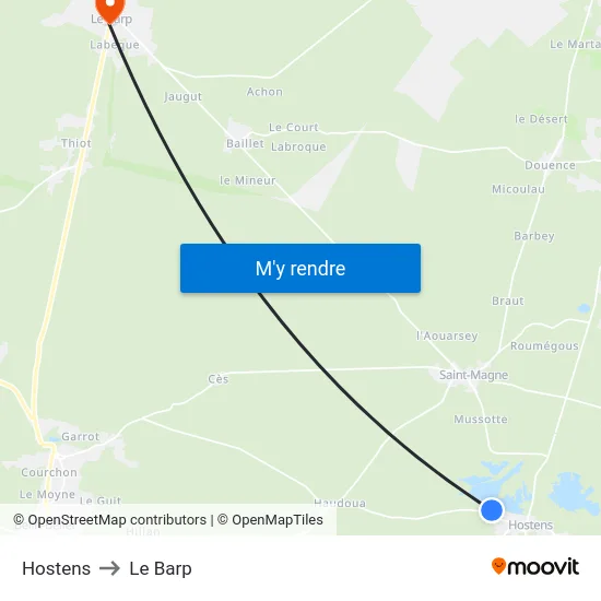 Hostens to Le Barp map