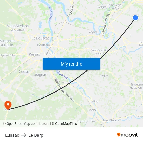 Lussac to Le Barp map