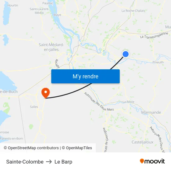 Sainte-Colombe to Le Barp map