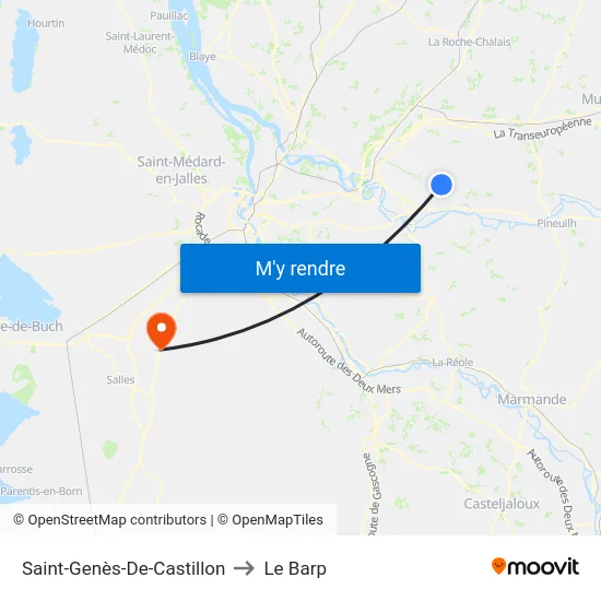 Saint-Genès-De-Castillon to Le Barp map