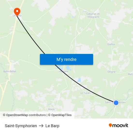 Saint-Symphorien to Le Barp map