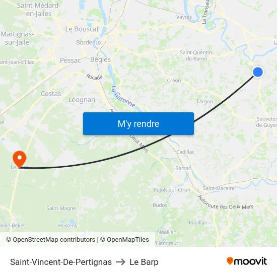 Saint-Vincent-De-Pertignas to Le Barp map
