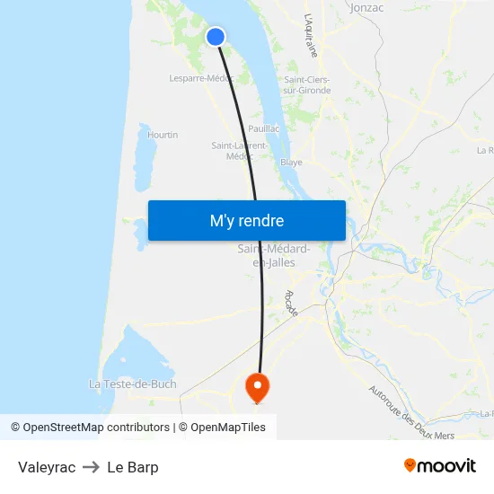 Valeyrac to Le Barp map