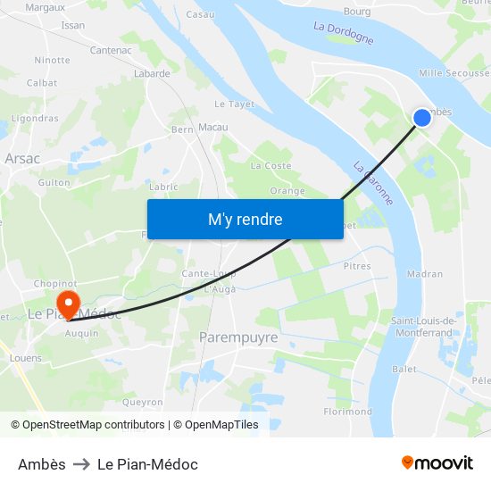 Ambès to Le Pian-Médoc map
