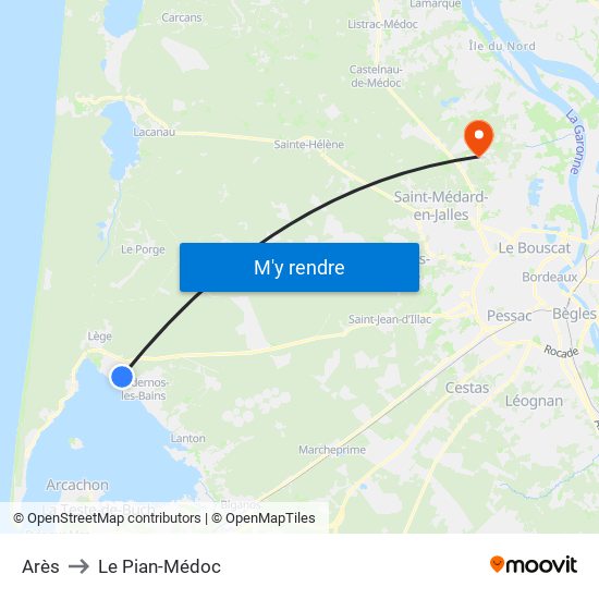 Arès to Le Pian-Médoc map
