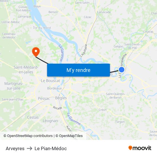 Arveyres to Le Pian-Médoc map