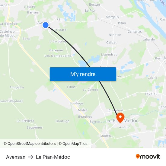 Avensan to Le Pian-Médoc map