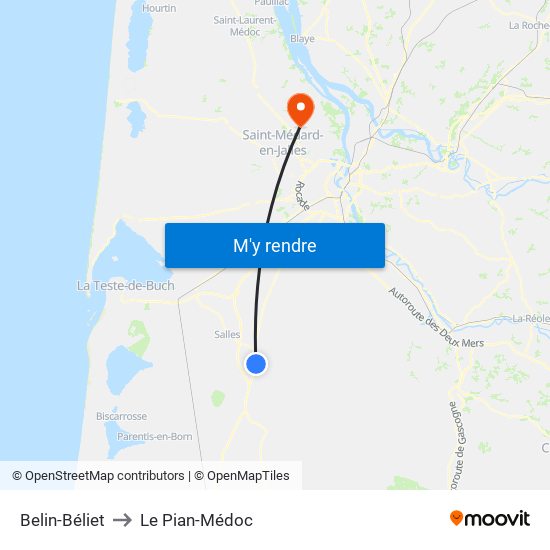 Belin-Béliet to Le Pian-Médoc map