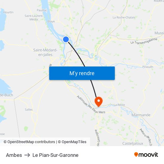 Ambes to Le Pian-Sur-Garonne map