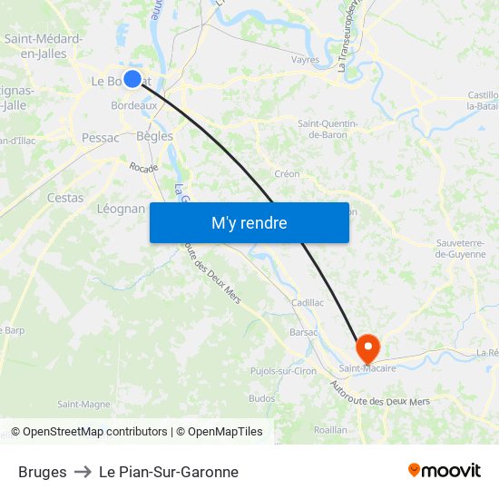 Bruges to Le Pian-Sur-Garonne map