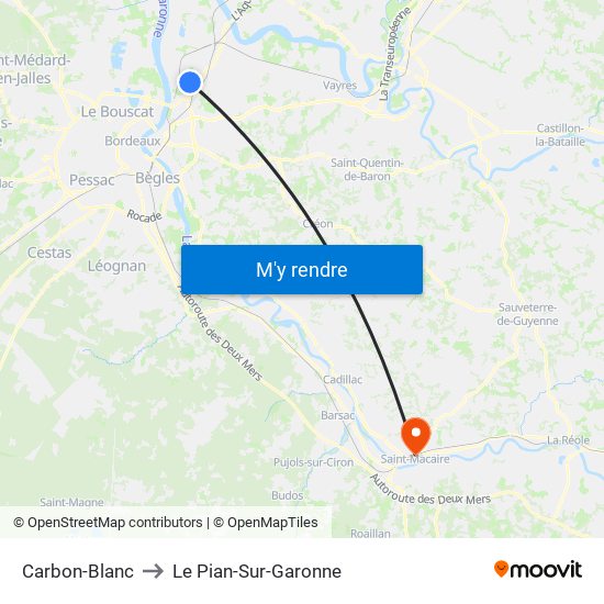 Carbon-Blanc to Le Pian-Sur-Garonne map
