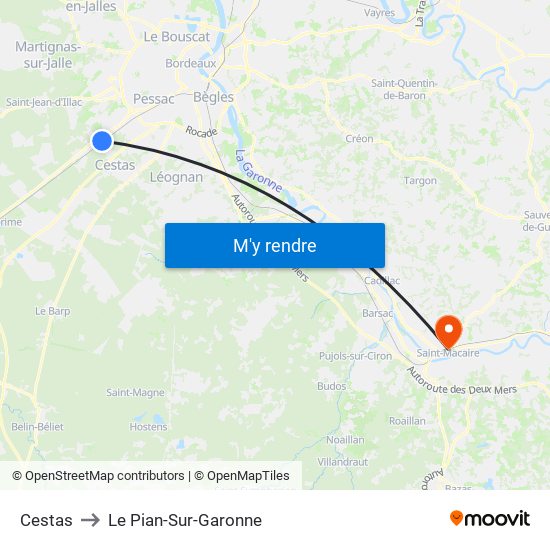 Cestas to Le Pian-Sur-Garonne map