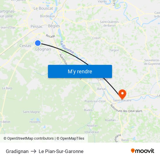 Gradignan to Le Pian-Sur-Garonne map