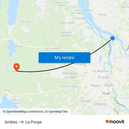 Ambes to Le Porge map