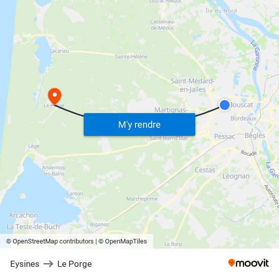 Eysines to Le Porge map