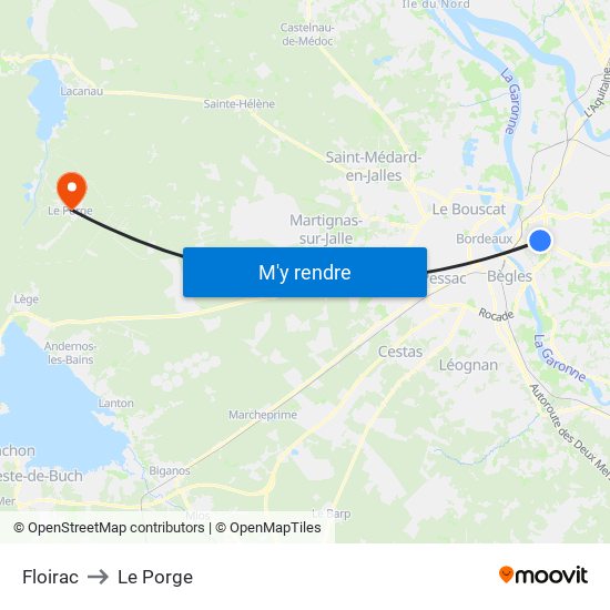 Floirac to Le Porge map