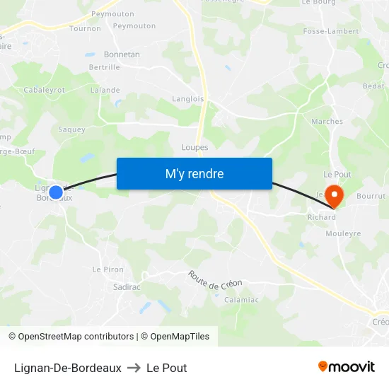 Lignan-De-Bordeaux to Le Pout map