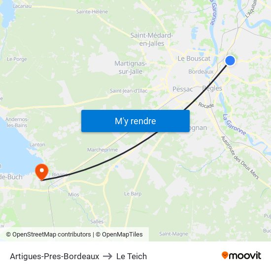 Artigues-Pres-Bordeaux to Le Teich map