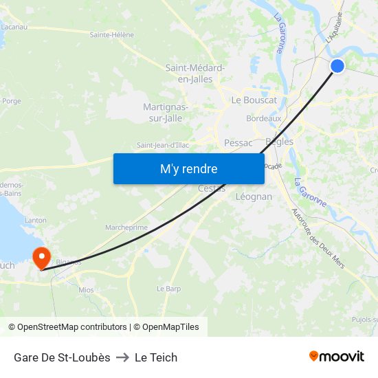 Gare De St-Loubès to Le Teich map