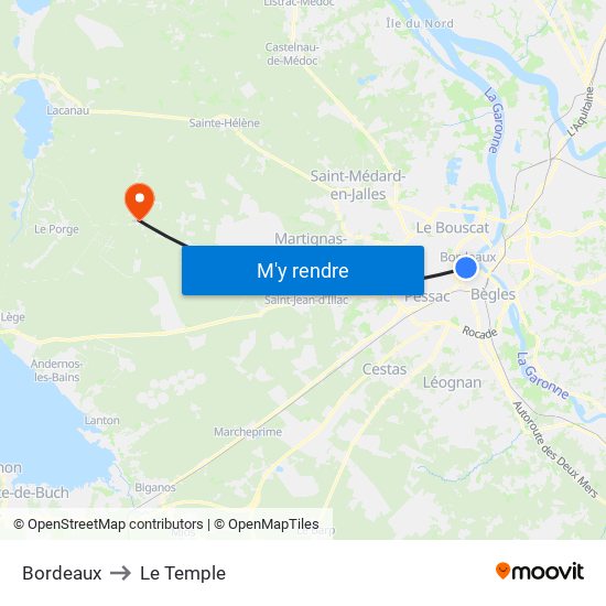 Bordeaux to Le Temple map