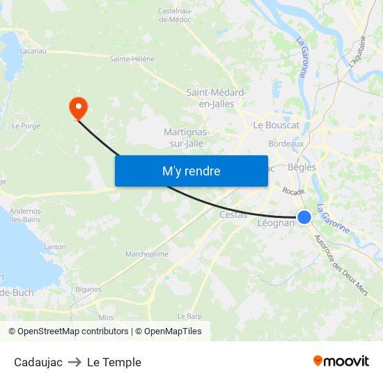 Cadaujac to Le Temple map