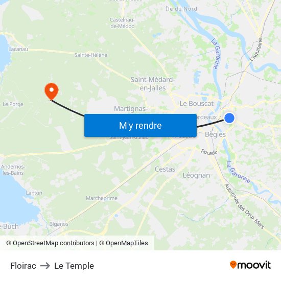 Floirac to Le Temple map