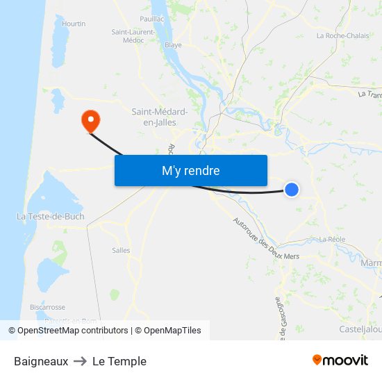 Baigneaux to Le Temple map