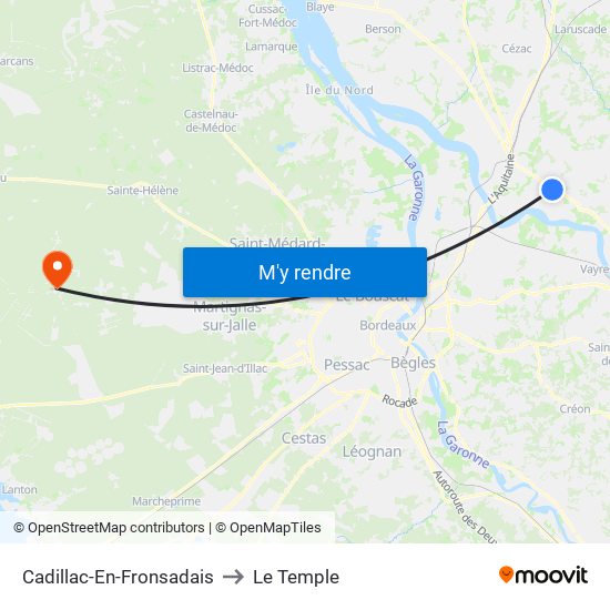 Cadillac-En-Fronsadais to Le Temple map