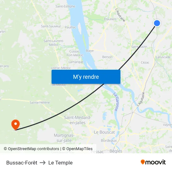 Bussac-Forêt to Le Temple map