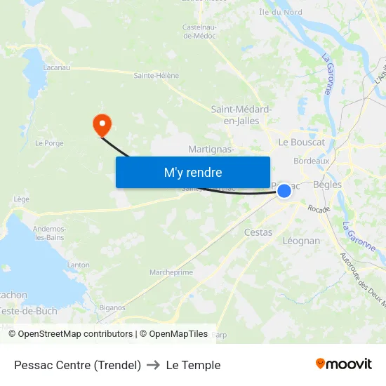 Pessac Centre (Trendel) to Le Temple map
