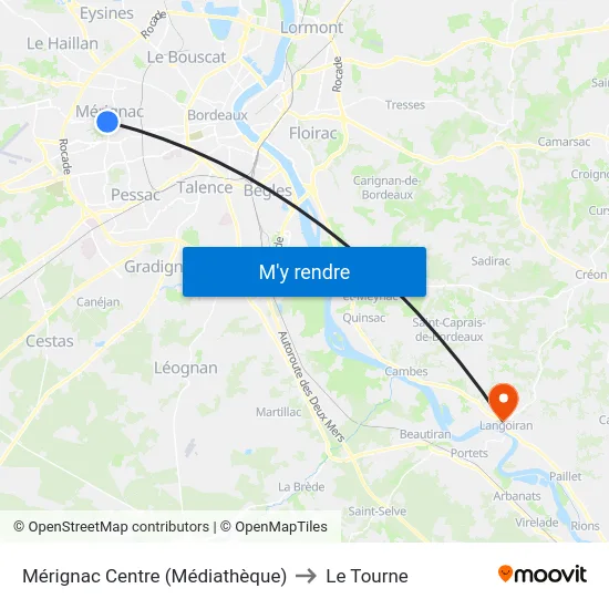 Mérignac Centre (Médiathèque) to Le Tourne map