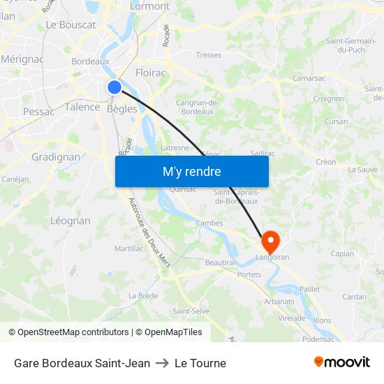 Gare Bordeaux Saint-Jean to Le Tourne map