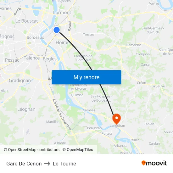 Gare De Cenon to Le Tourne map
