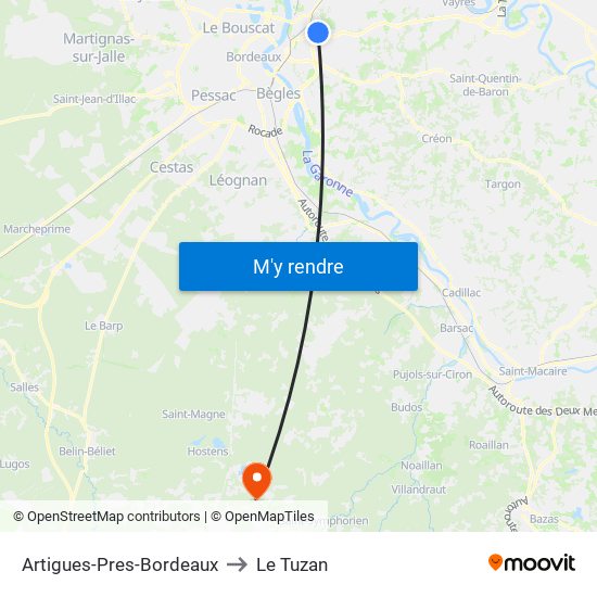 Artigues-Pres-Bordeaux to Le Tuzan map