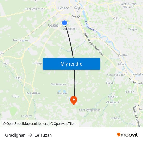 Gradignan to Le Tuzan map