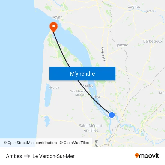 Ambes to Le Verdon-Sur-Mer map