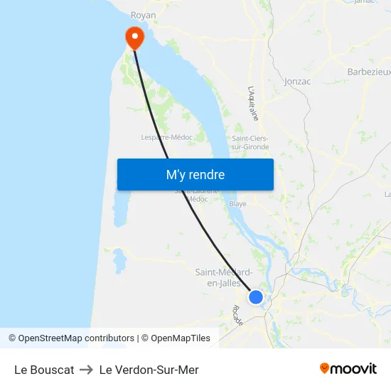 Le Bouscat to Le Verdon-Sur-Mer map