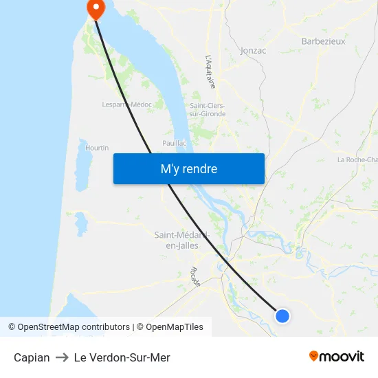 Capian to Le Verdon-Sur-Mer map