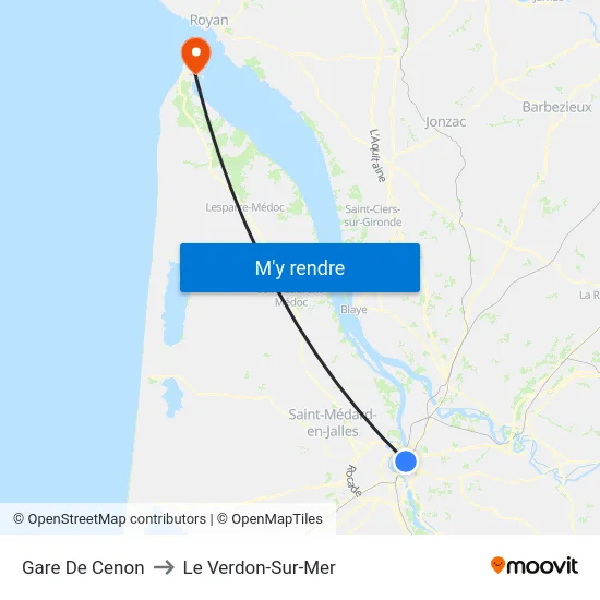Gare De Cenon to Le Verdon-Sur-Mer map