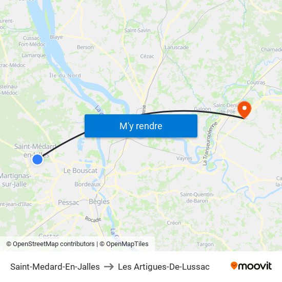 Saint-Medard-En-Jalles to Les Artigues-De-Lussac map