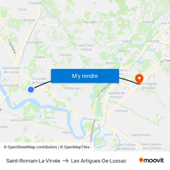 Saint-Romain-La-Virvée to Les Artigues-De-Lussac map
