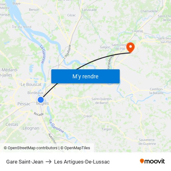 Gare Saint-Jean to Les Artigues-De-Lussac map