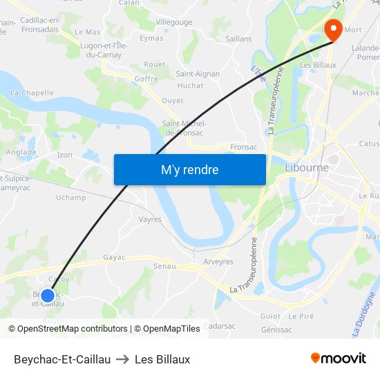 Beychac-Et-Caillau to Les Billaux map