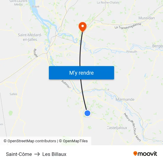 Saint-Côme to Les Billaux map